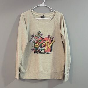 MTV Cream Graphic Sweatshirt with Floral Logo